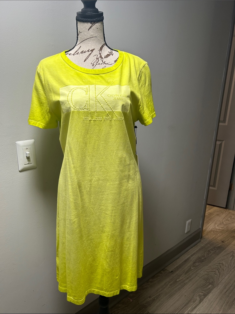 Calvin Klein Neon Yellow CK Logo Tee Dress
